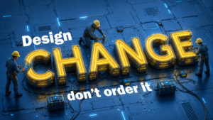 Workers assembling neon CHANGE letters, illustrating designing behavior change